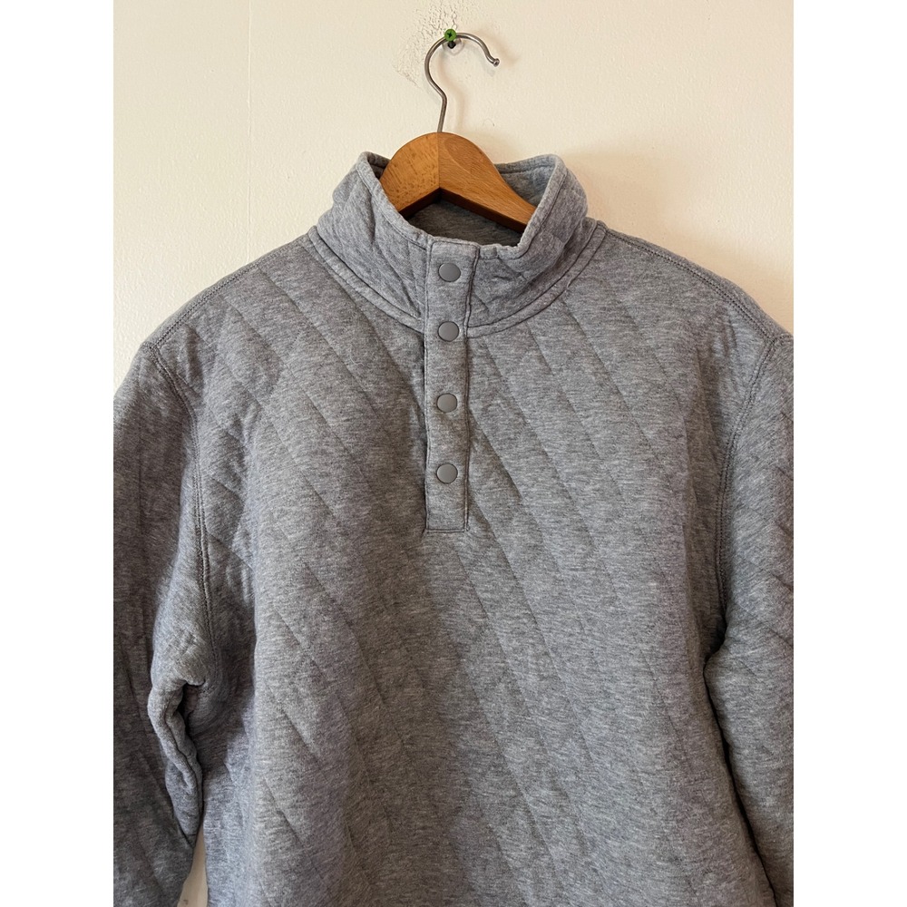 Chaps Mens Quilted Cotton Pullover M Grey Mock Neck Snap Sweatshirt Preppy Cozy
